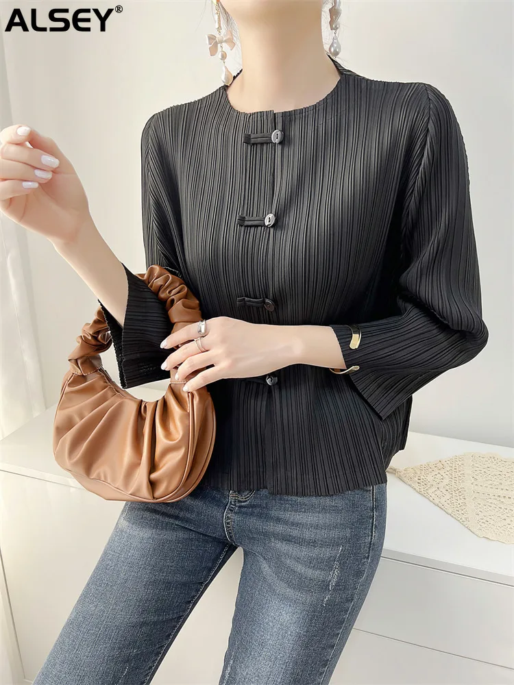 ALSEY Miyake Pleated Jacket Women Cardigan Tops Women Chinese Style Rope Button Slim Long Sleeve Slim Casual Women's Clothes
ALSEY Miyake Pleated Jacket Women Cardigan Tops Women Chinese Style Rope Button Slim Long Sleeve Slim Casual Women's Clothes