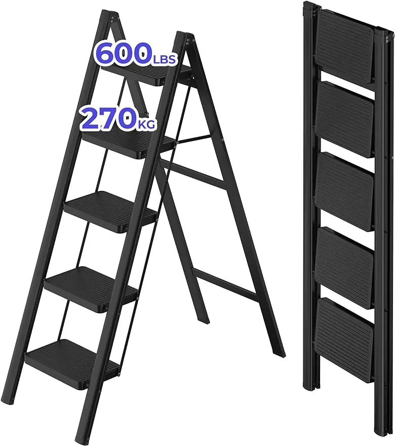 

5-ступенчатая лестница JOISCOPE, легкий складной ступенчатый стул с нескользящей педалью, портативная прочная стальная лестница 600 фунтов для взрослых, многофункциональная