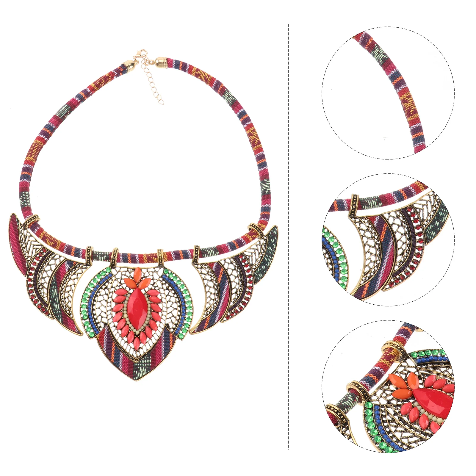 

Bohemian Bib Necklace Multicolor Statement Pendant Rhinestone Pendant Choker for Ladies Wedding Birthday Party ( Red )