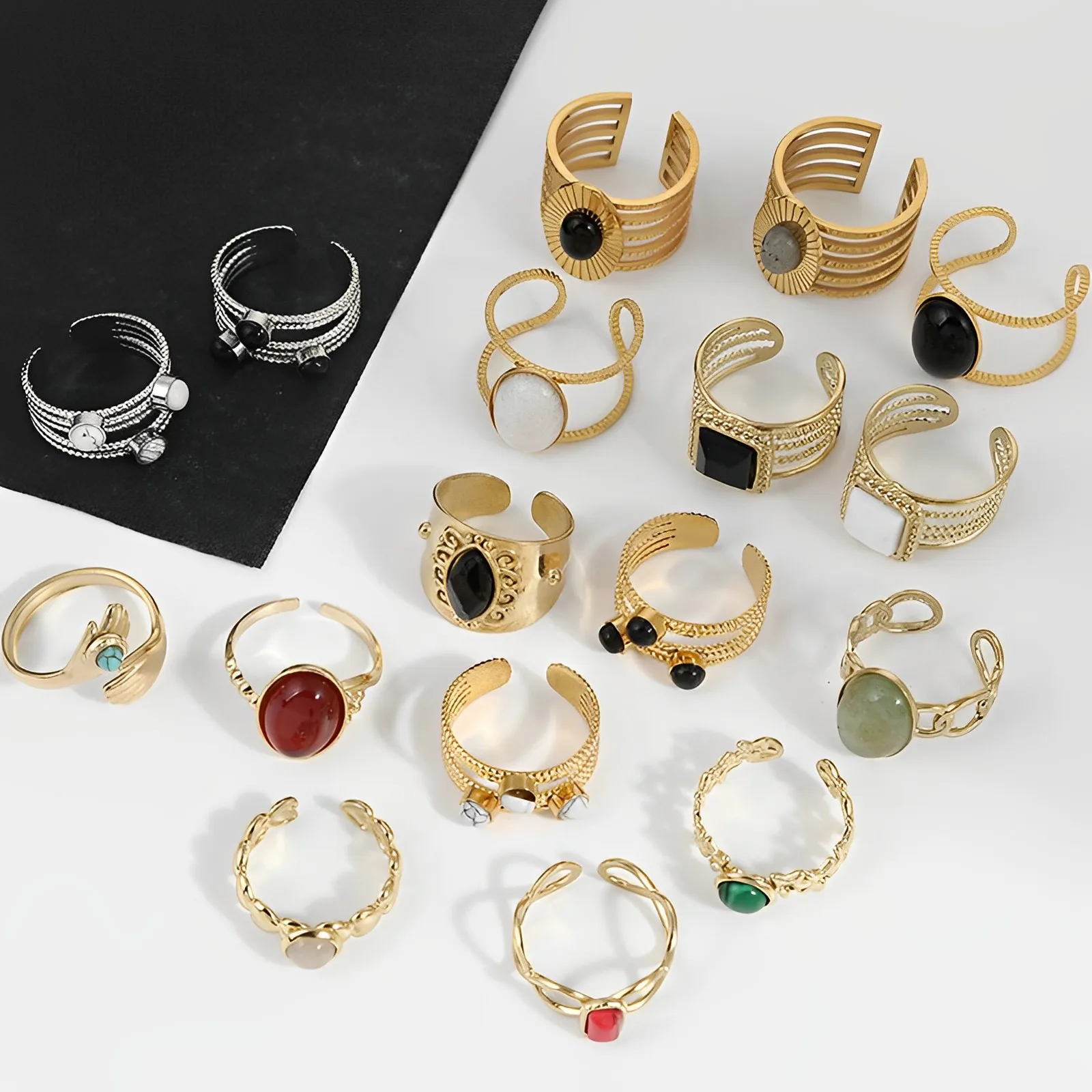 Vintage Natural Stone Stainless Steel Ring For Women Fashion Adjustable Opening Ring Golden 18K Plated Bohemia Turquoise Ring
Vintage Natural Stone Stainless Steel Ring For Women Fashion Adjustable Opening Ring Golden 18K Plated Bohemia Turquoise Ring