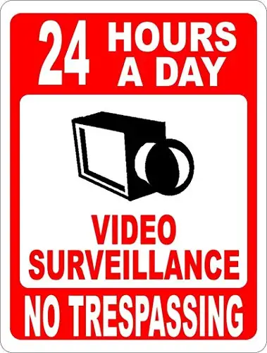 Kalynvi 24 Hour a Day Video Surveillance No Trespassing Sign Warning Sign Indoor and Outdoor Metal Sign Metal tin Sign 8x12 inch 
Kalynvi 24 Hour a Day Video Surveillance No Trespassing Sign Warning Sign Indoor and Outdoor Metal Sign Metal tin Sign 8x12 inch