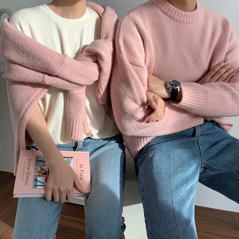 

Mens Winter Knitted Casual Loose Sweaters Oversized Male Pullover O Neck Jumpers Men's Vintage Solid Knitwear Men Clothing B108