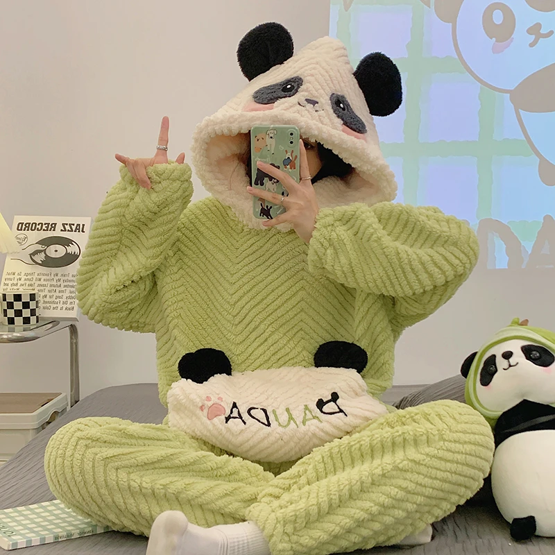 Winter Pijama Set Women Lovely Panda Sleepwear Pyjamas Thicken Cartoon Hooded Woman Korean Loose Homewear Female Pajamas Suit
Winter Pijama Set Women Lovely Panda Sleepwear Pyjamas Thicken Cartoon Hooded Woman Korean Loose Homewear Female Pajamas Suit