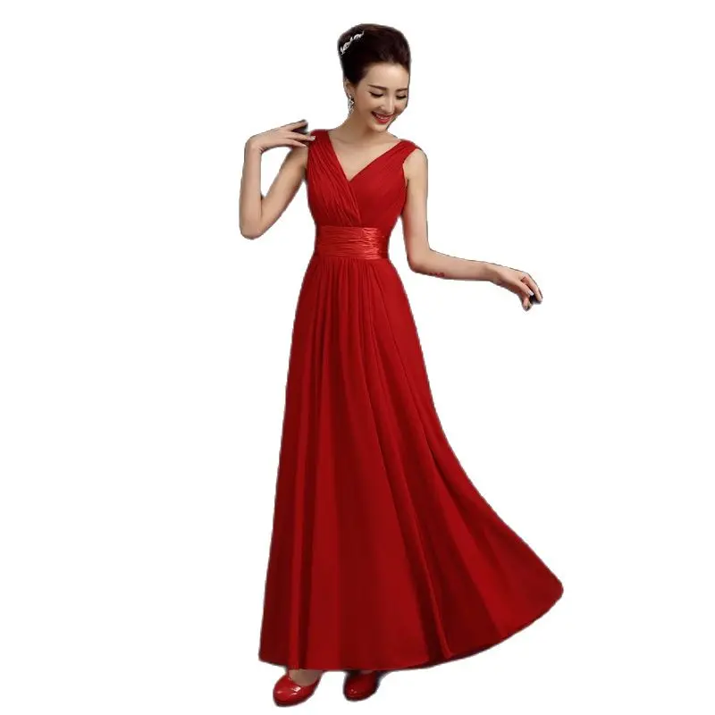 

Summer Girl Red Lilac Champagne Bridesmaid Dresses Long Bridesmaid Dress Chiffon V-neck Prom Party Formal Gown Robe De Soiree