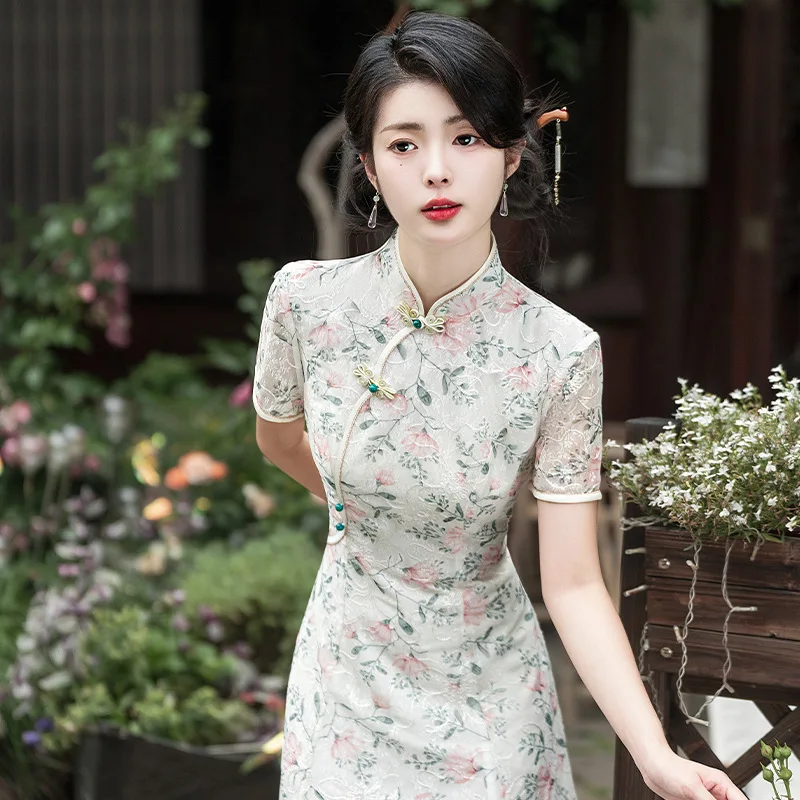 Yourqipao 2023 Summer Lace Improved Cheongsam Large Swing Fresh Gentle Fashion Retro Qipao Chinese Style Evening Dress for Women
Yourqipao 2023 Summer Lace Improved Cheongsam Large Swing Fresh Gentle Fashion Retro Qipao Chinese Style Evening Dress for Women
