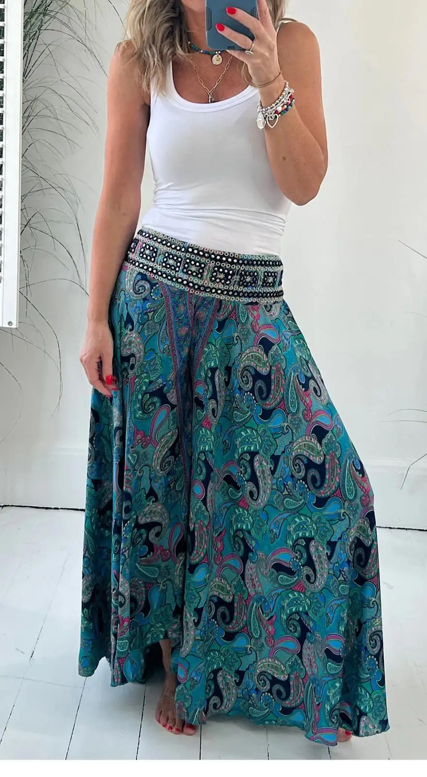 

Retro Ethnic Style Printed Women's Trousers 2023 New Summer Elastic Waist Wide Leg Pants Casual Pants For Women Pantalones Mujer