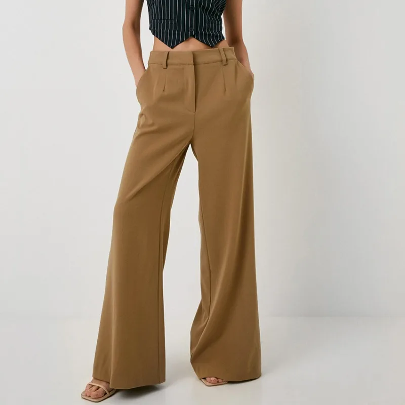 

Women's Khaki Retro Wide Leg High Waist Casual Suit Pants Female Clothing 2024 Spring Fashion New Commuting Trousers for Women