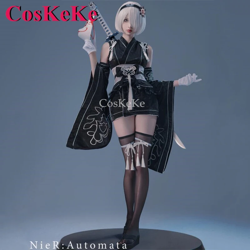 

CosKeKe 2B Cosplay Game NieR: Automata Costume Sweet Elegant Black Kimono Uniforms Activity Party Role Play Clothing S-XL New