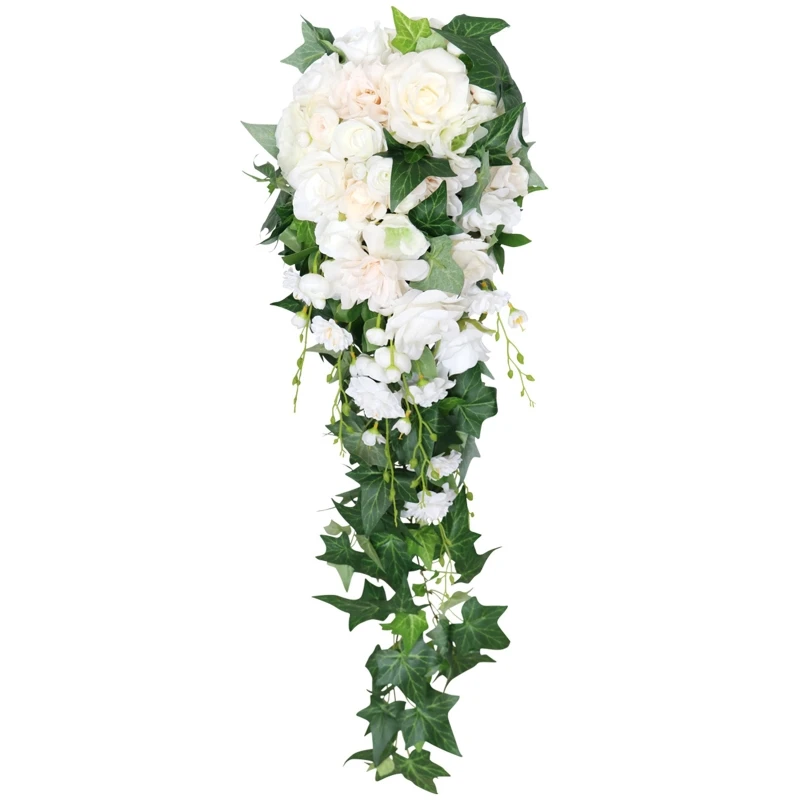 

Свадебный букет с водопадом, свадебный букет из искусственных шелковых цветов, букет роз, кружево