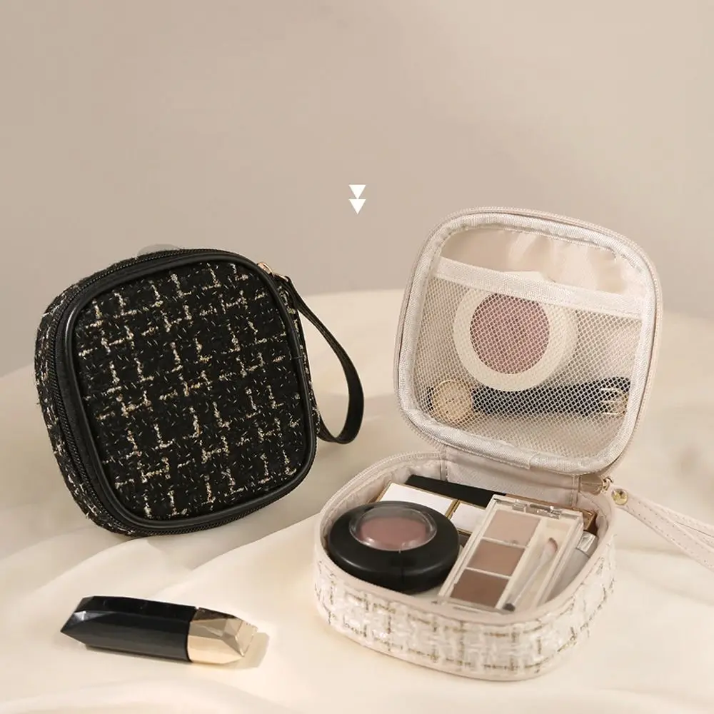

With Lanyard Sanitary Napkins Storage Bag French Style Lightweight Square Lipstick Bag Portable Plaid Lattice Makeup Bag Travel