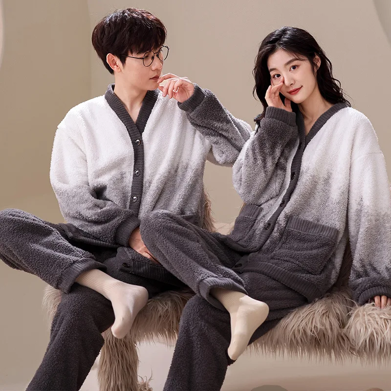 High-grade Thick Warm Flannel Couple Pajamas Winter Soft Thermal Storage Cardigan Men's And Women's Thick Pile Pyjamas Sets
High-grade Thick Warm Flannel Couple Pajamas Winter Soft Thermal Storage Cardigan Men's And Women's Thick Pile Pyjamas Sets