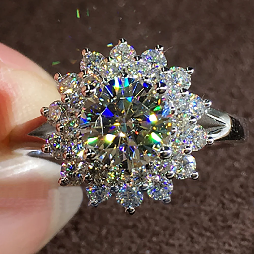 

Custom Solid 18K Au750 White Gold Women Wedding Party Engagement Ring 1 2 3 4 5 Carat Round Sunflower Moissanite Diamond Ring