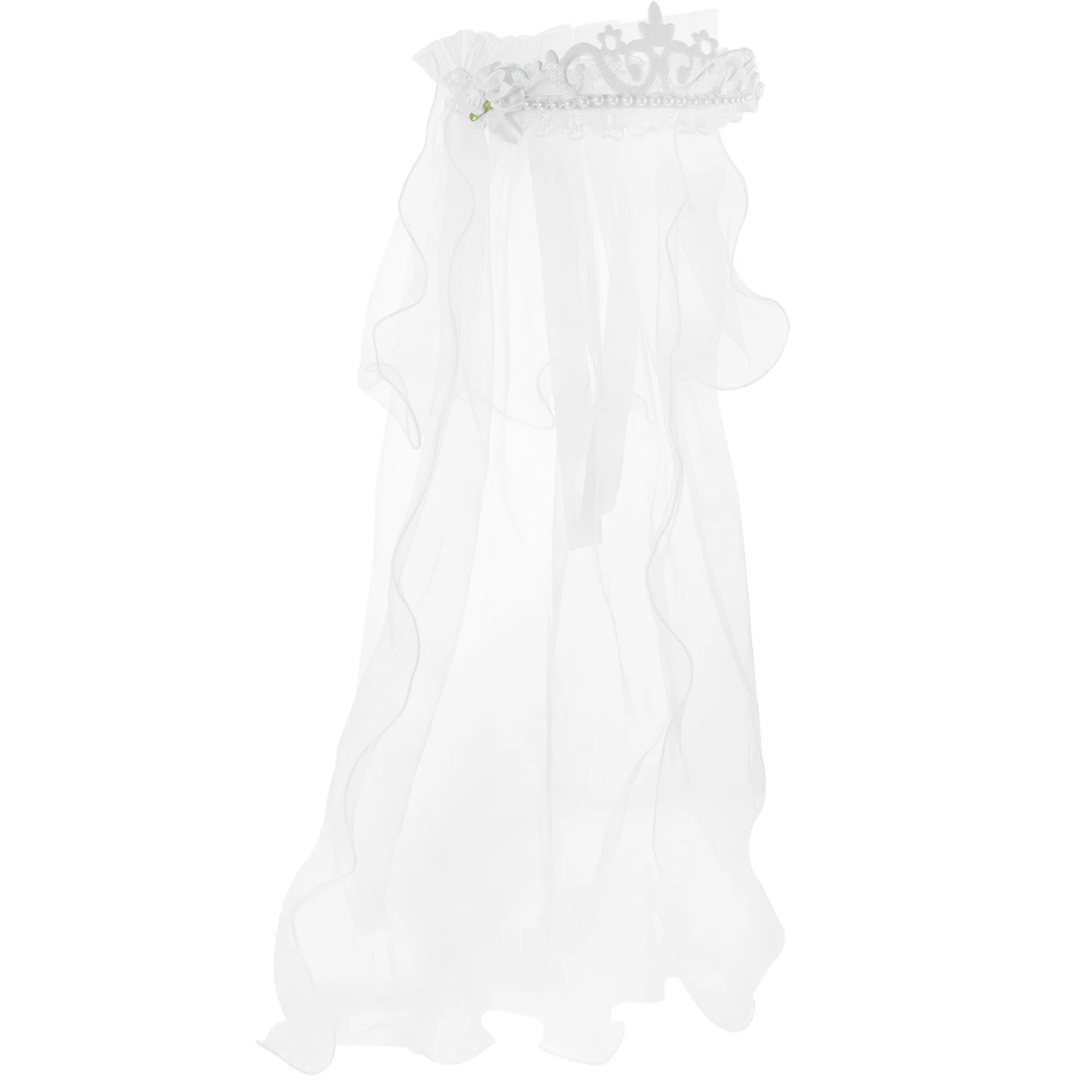 

Delicate Flower Girl Veils Crown Two Layers White Wedding Communion Hair Wreath Headdress