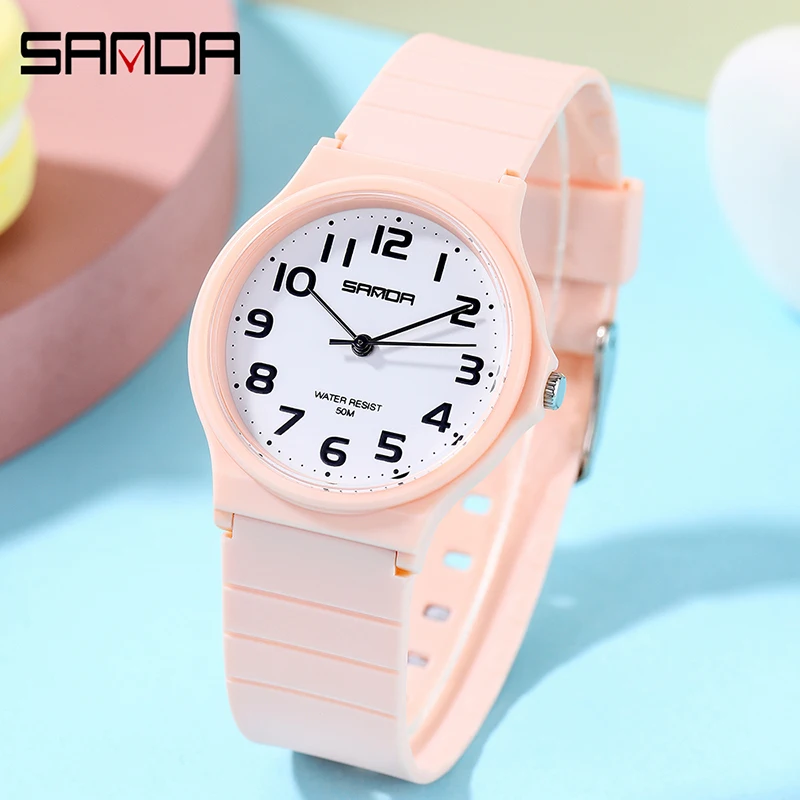 

SANDA Casual Fashion Personalized Color Women Clock Arabic Numeral Scale Simple Quartz Watch For Women 30M Waterproof Reloj 6010