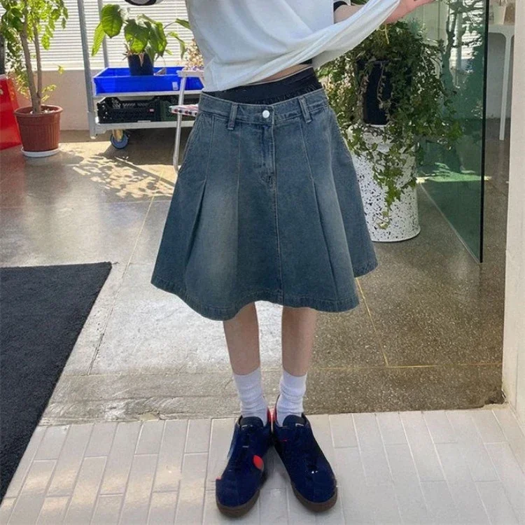 

Streetwear Denim Skirt for Women High Waist A-line Jupe Fashion Casual 2024 Faldas Mujer Korean Y2K Mini Skirts