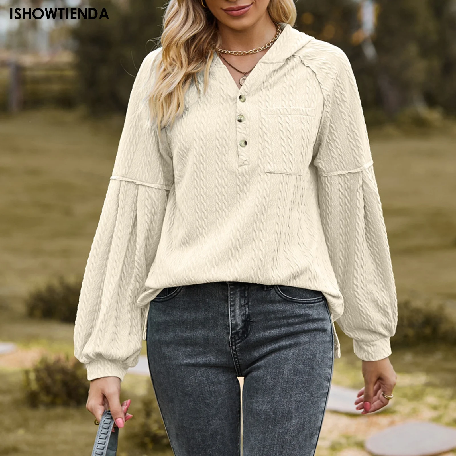 Women's Patchwork Pullover Tops Pockets Button V Neck Solid Hoodies Long Sleeve Emale Casual Sweatshirts Fashion Ladies Clothes
Women's Patchwork Pullover Tops Pockets Button V Neck Solid Hoodies Long Sleeve Emale Casual Sweatshirts Fashion Ladies Clothes