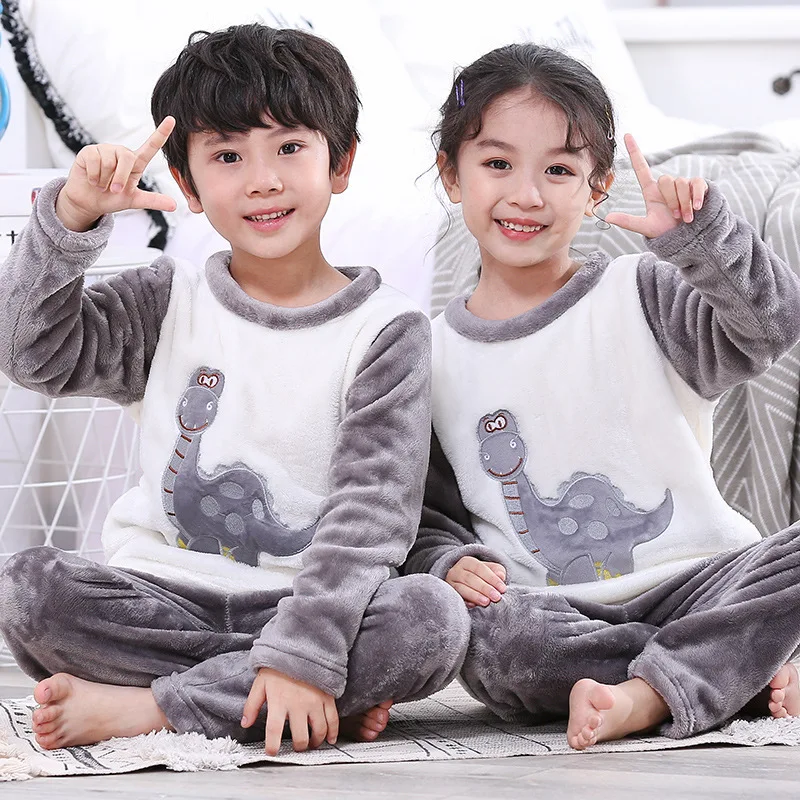 

New Children Fleece Pajamas Warm Flannel Sleepwear Girls Boy Nightwear Coral Fleece Kids pijamas Homewear Winter Pyjama