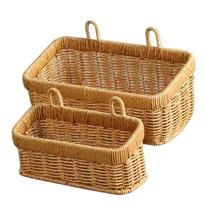 

Set Of 2 Wall-Mounted Weaving Baskets With Handles For Decorative Kitchen Storage
