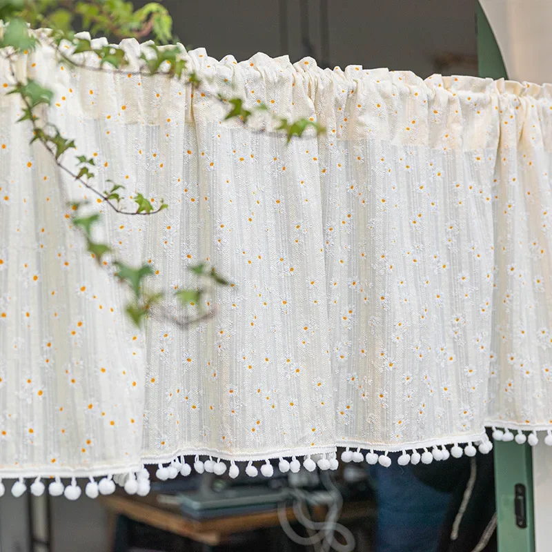 Cotton Fashion Daisy Short Curtains Road Pocket Shade Floral Tassel For Kitchen Bedroom Living Room Bay Window Cabinet Curtain 
Cotton Fashion Daisy Short Curtains Road Pocket Shade Floral Tassel For Kitchen Bedroom Living Room Bay Window Cabinet Curtain