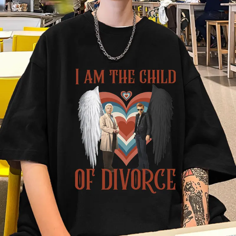 

Good Omens I Am The Child of Divorce Graphic T Shirts Men's Women's Fashion Vintage T Shirts 100% Cotton Casual Cozy T-shirts