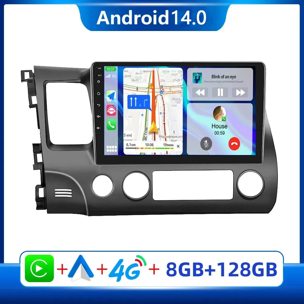 

Автомагнитола на Android 14, мультимедийный видеоплеер, навигация GPS для Honda Civic 8 2005-2006, 4G + WiFi DSP 2din, головное устройство Carplay