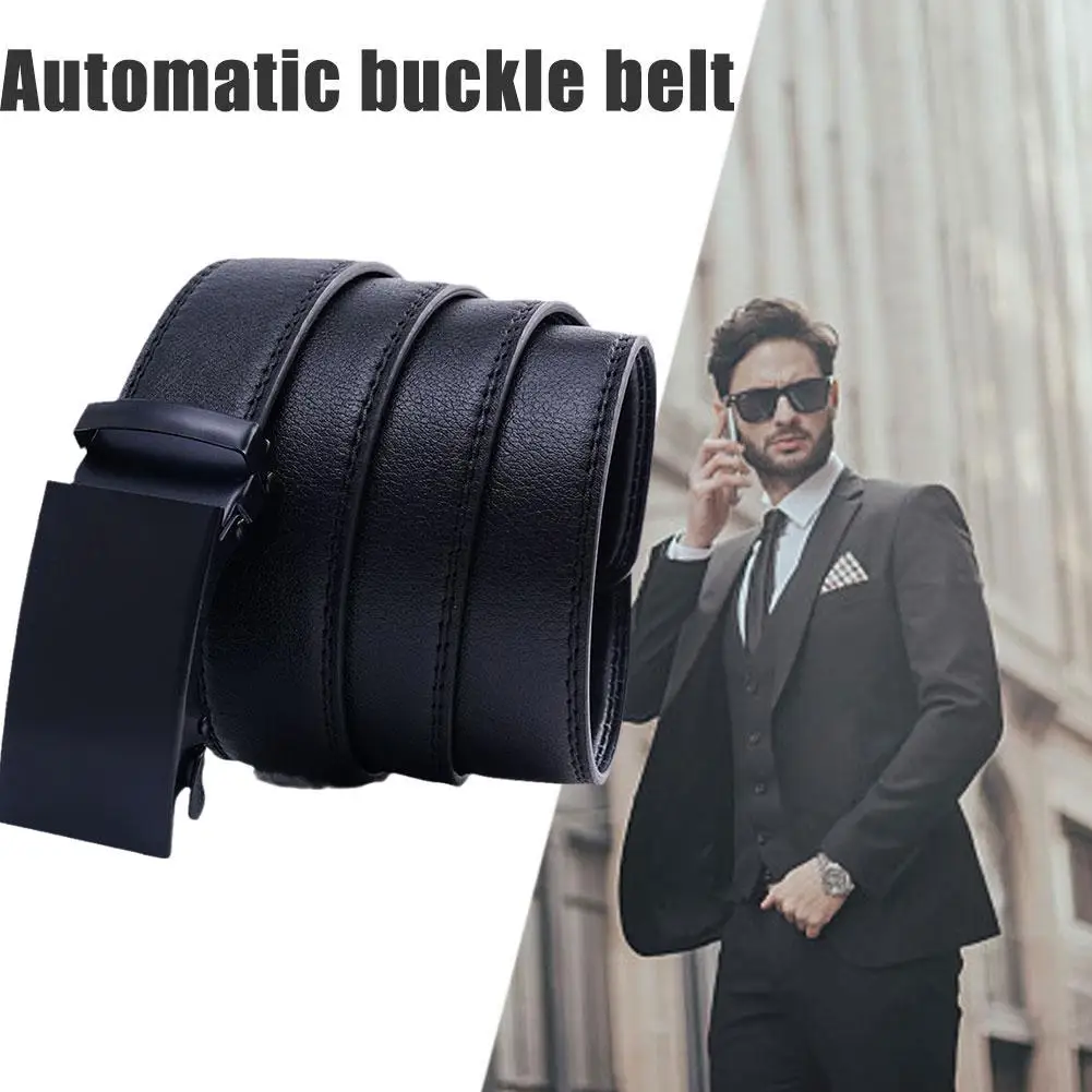 

124 Cm Men Automatic Buckle Belt Black Slide Buckle Easy To Remove Stylish Wear Comfortable Gift For Boyfriend Birthday Gif O4E8