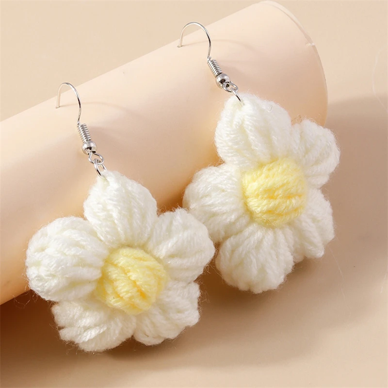 Handmade Flower Drop Earrings - Colorful Knitted Dangle Hooks for Women 5 S0950875bf1154bc890b427f963bcf550G