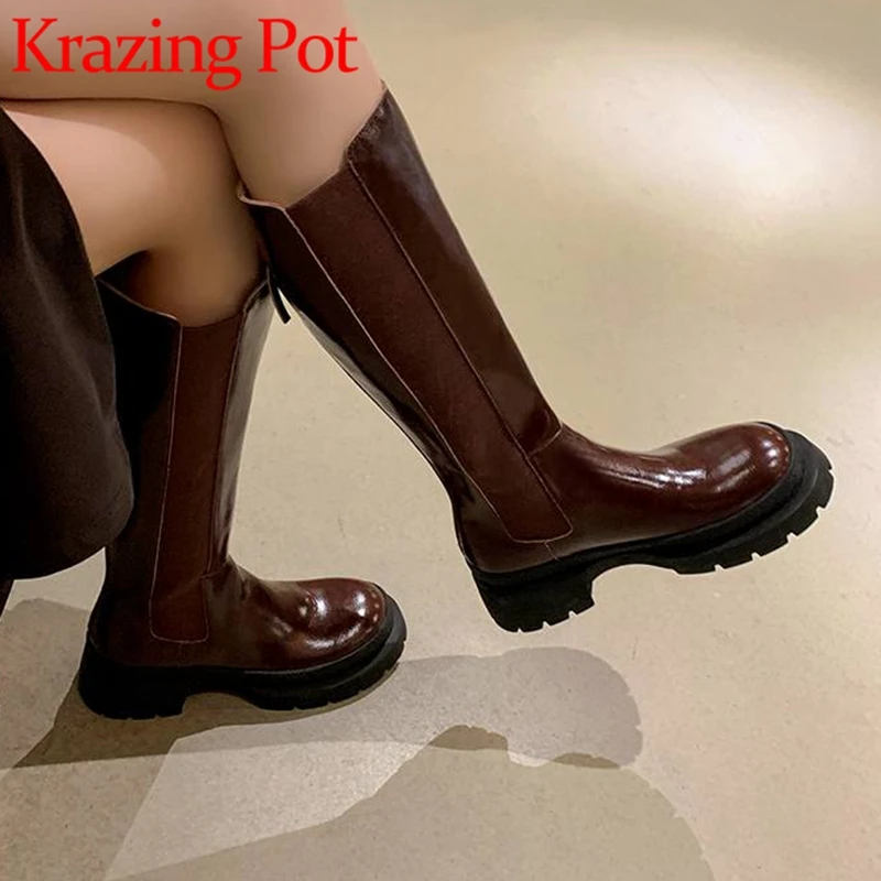 Krazing Pot Genuine Leather Med Heels Round Toe Kpop Style Platform Zipper Mature Street Wear Chic Casual Brand Thigt High Boots
Krazing Pot Genuine Leather Med Heels Round Toe Kpop Style Platform Zipper Mature Street Wear Chic Casual Brand Thigt High Boots