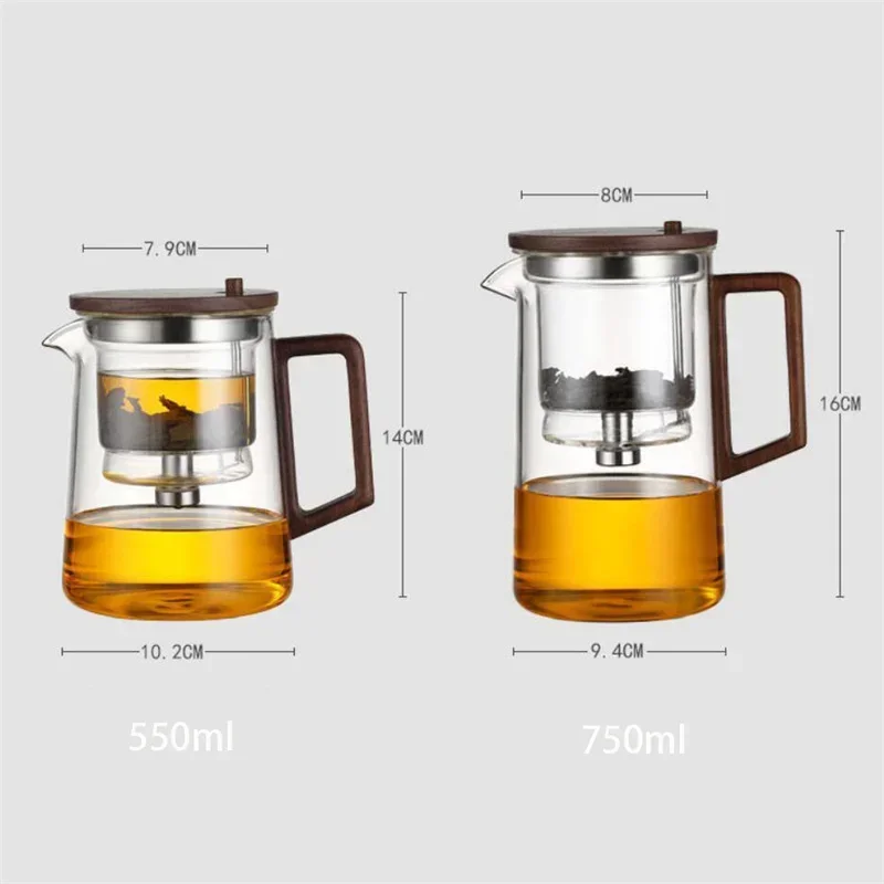 

Handle One Pot Walnut Container Filter Click Separation Wood With Inner Filtering Glass Teapot Infuser Water