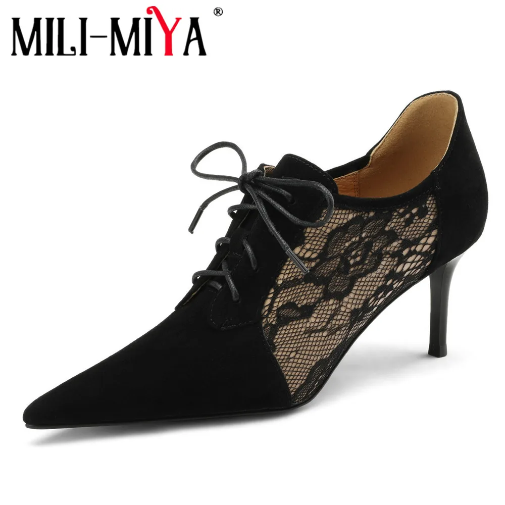 MILI-MIYA Sexy Pointed Toe Women Kid Suede Pumps Thin Heels Lace Up Breathable Mesh Solid Color Dress Party Shoes Handmade
MILI-MIYA Sexy Pointed Toe Women Kid Suede Pumps Thin Heels Lace Up Breathable Mesh Solid Color Dress Party Shoes Handmade