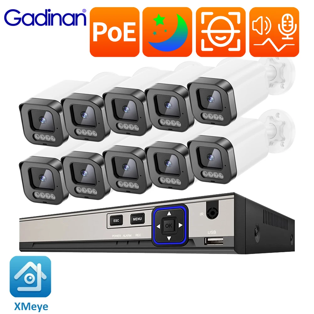 

Комплект камер видеонаблюдения Gadinan 4K NVR 5 Мп IP POE Система безопасности H.265 + двухстороннее аудио CCTV наружное цветное ночное видение комплект видеонаблюдения