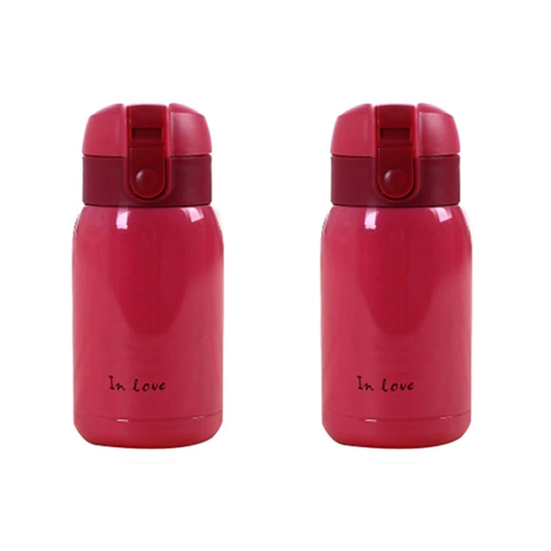 

2X Mini Stainless Steel Big Belly Thermos Bottle(Rose Red)200Ml