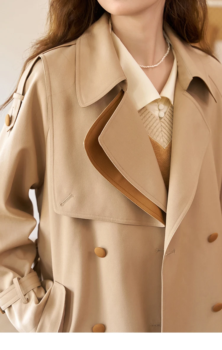 MISHOW Women's Trench 2024 Autumn Vintage Contrast Turn-down Collar Loose Female with Belt Double Breasted Solid Coat MXC44W0040 MISHOW Women's Trench 2024 Autumn Vintage Contrast Turn-down Collar Loose Female with Belt Double Breasted Solid Coat MXC44W0040