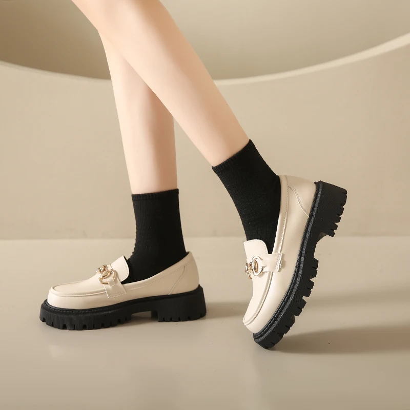 Chunky Loafers Women Genuine Cow Leather Platform Shoes Round Toe Metal Chain Slip on Ladies Flats Handmade 2023 Chunky Loafers Women Genuine Cow Leather Platform Shoes Round Toe Metal Chain Slip on Ladies Flats Handmade 2023
