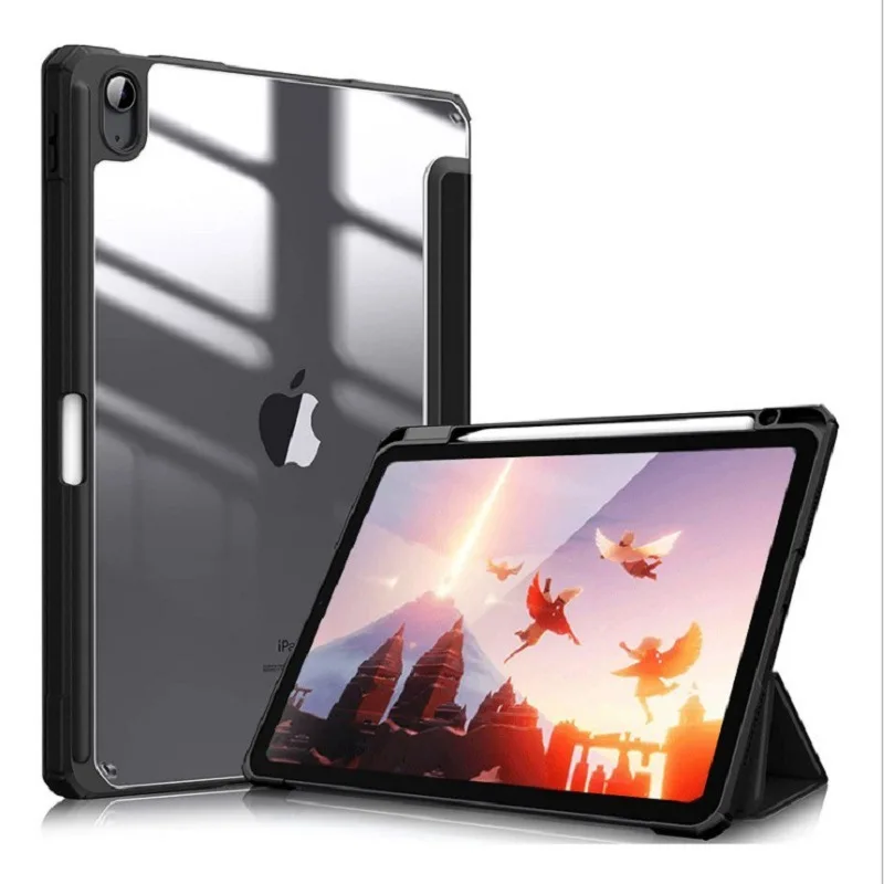

For iPad 10th Generation 2022 Case with Pencil Holder Hybrid Slim Tri-fold Stand Protective Cover with Clear Back for iPad 10
