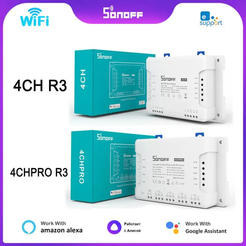 SONOFF 4CHPROR3 4 Gang Wifi Smart Home Switch Wireless Remote Controller Wifi Breaker Relay Module Via EWelink Alexa Google Home
SONOFF 4CHPROR3 4 Gang Wifi Smart Home Switch Wireless Remote Controller Wifi Breaker Relay Module Via EWelink Alexa Google Home