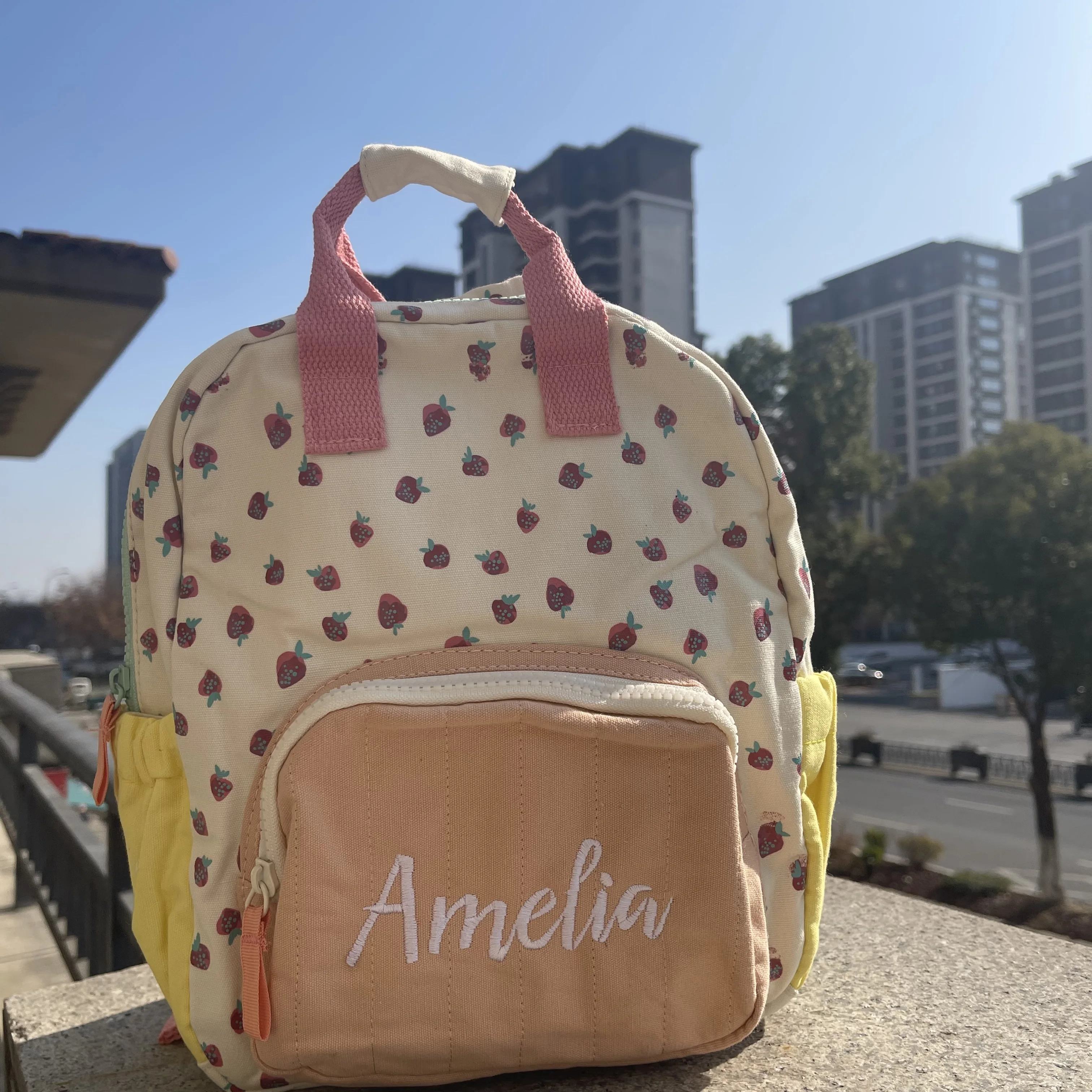 New Cotton Canvas Dopamine Strawberry Colored Cute Children's Backpack Personalized Name Girls Schoolbag Outdoor Travle Backpack
New Cotton Canvas Dopamine Strawberry Colored Cute Children's Backpack Personalized Name Girls Schoolbag Outdoor Travle Backpack