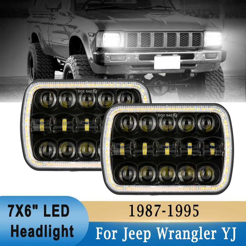 

7x6 inch LED Suqare Headlights Hi-Lo Beam DRL Turn Signal Lamp Waterproof For Jeep Wrangler YJ/Cherokee XJ/Comanche MJ/Ford/GMC