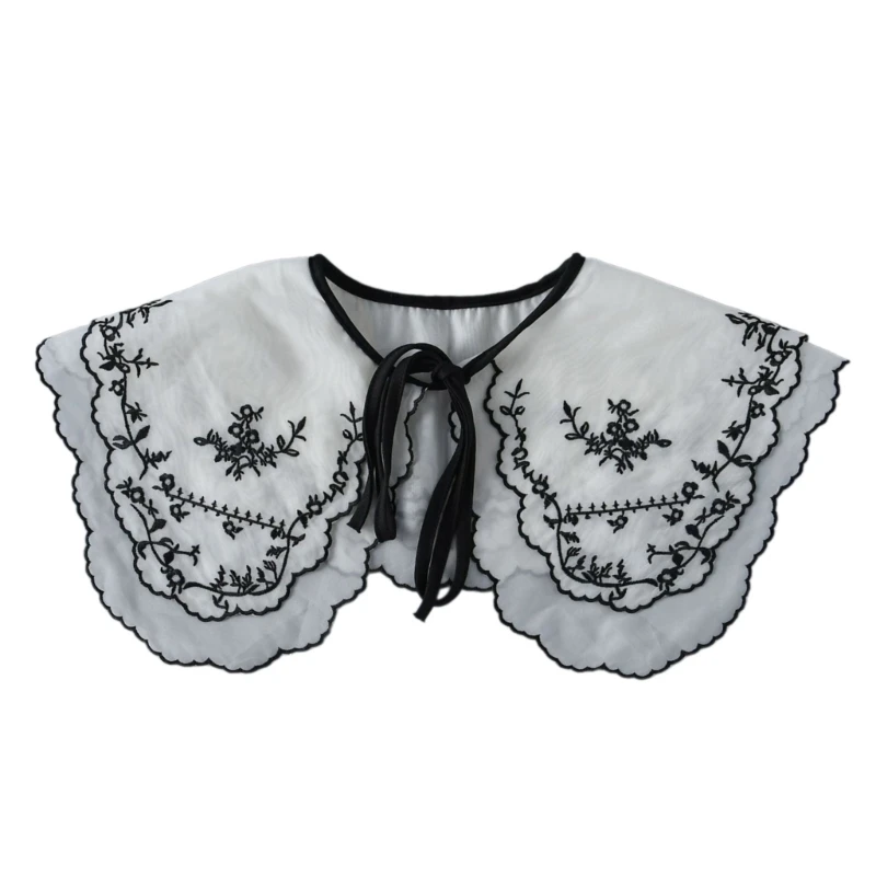 

Embroidery Floral Neckline Scalloped Layered Decorative Fake Collar Shawl
