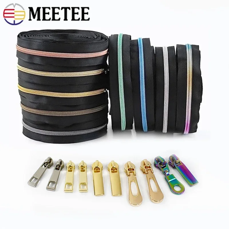 

Meetee 2/4/10M 5# Nylon Zipper Tapes & Zips Slider Bag Jacket Decor Zippers By The Meter Zip Repair Kits DIY Sewing Accessories