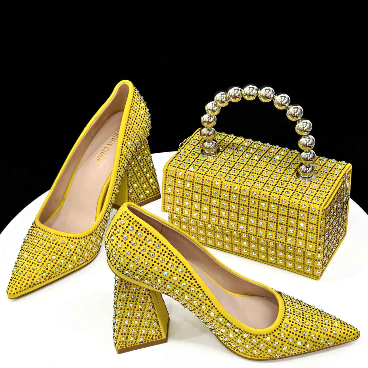 

Doershow New Arrival African Wedding Shoes and Bag Set yellow Italian Shoes with Matching Bags Nigerian lady party! HOP1-2