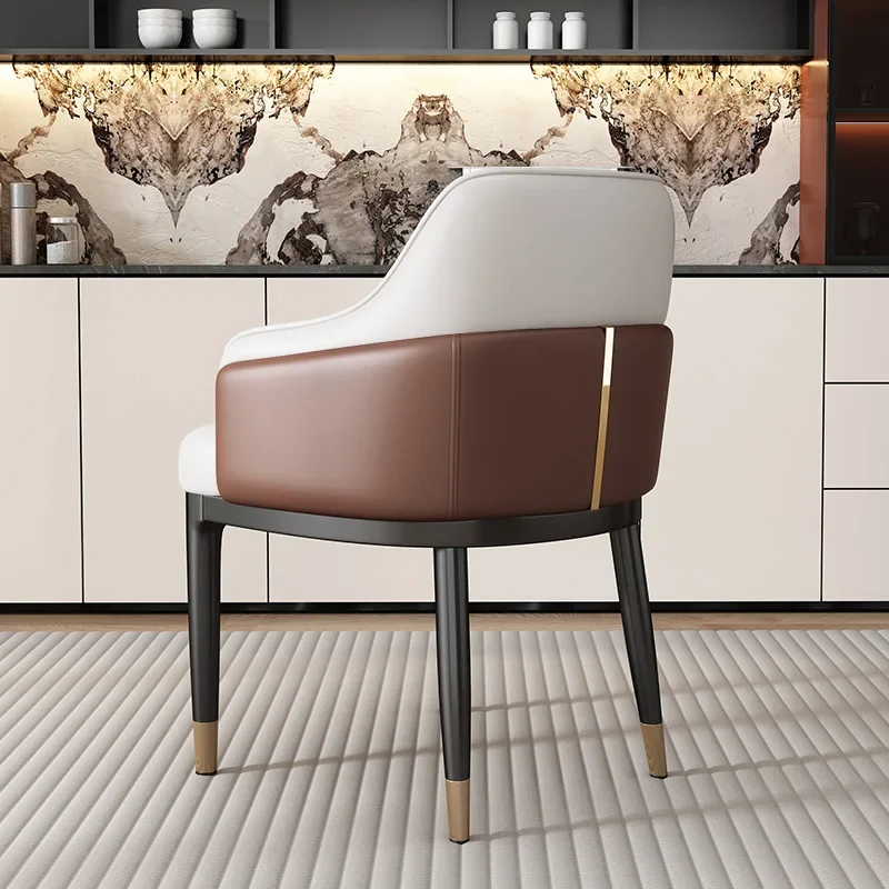 

Italian Luxury Dining Chairs Leather Unique Hotel Terrace Single Chair Minimalist Armrests Fauteuil Salon Living Room Furniture