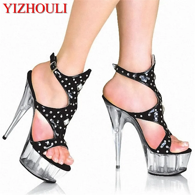 

Fashionable DJ shoes, super high heels 15cm, rivet embellished sexy pole dance shoes Coupon & Discount $3.00 off On orders over