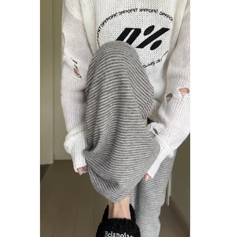 

Winter Warm Woolen Sweatpants Women Solid Thick Casual Striped Pants Drawstring Elastic Waits Harem Trousers Ladies C26