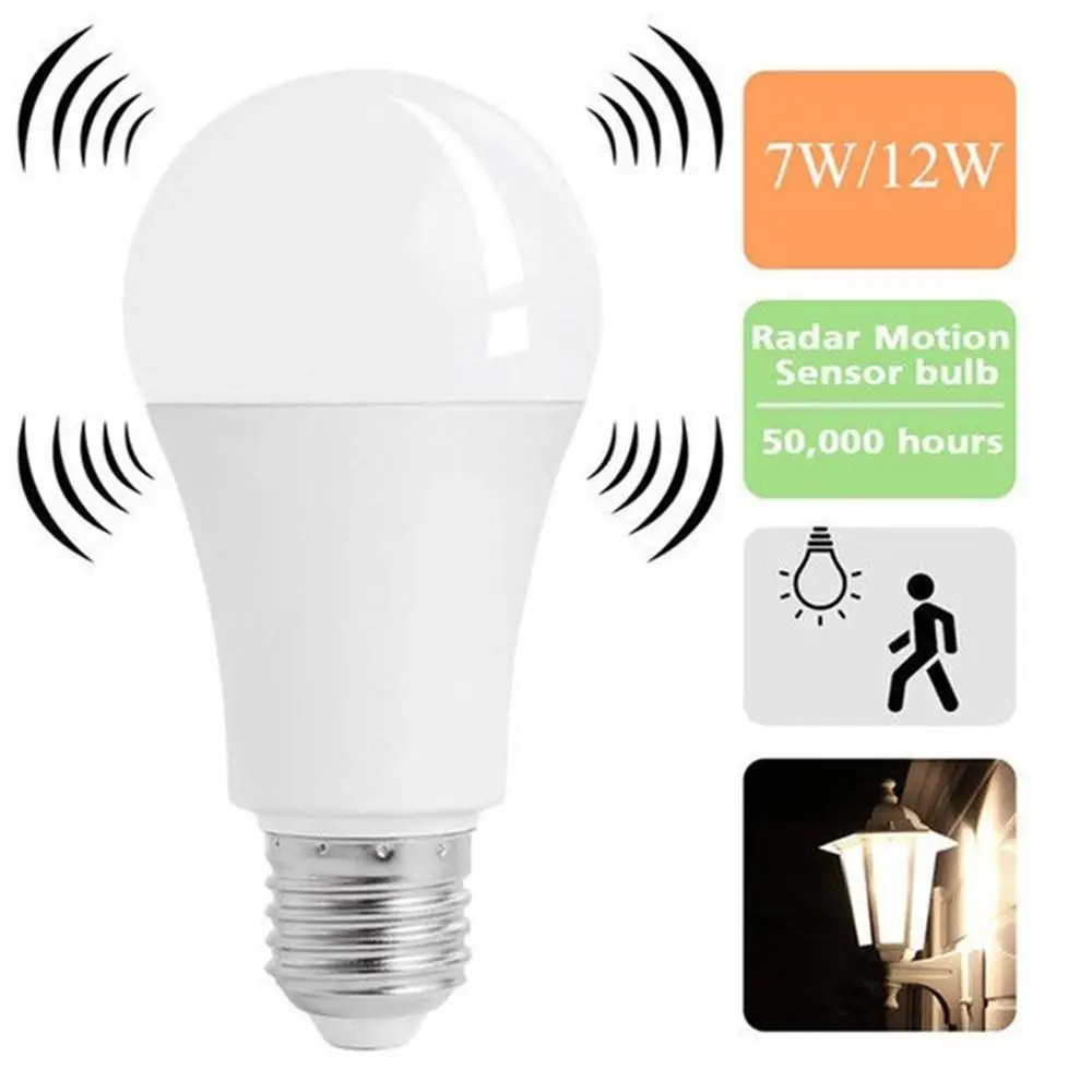 

5/7/9/12W E27 LED Radar Bulb SMD5730 85-265V PIR Motion Sensor Courtyard Street White Light Plastic-Coated Smart Lamp Bulb