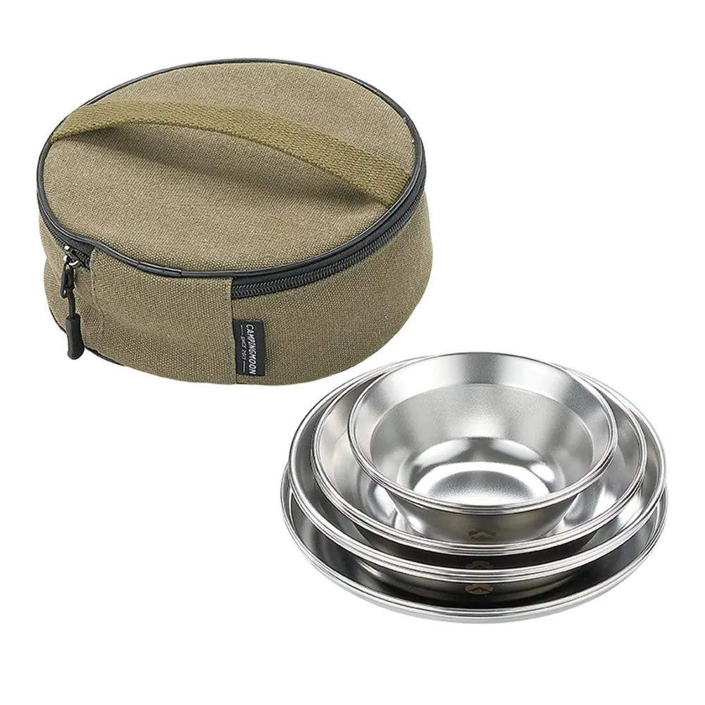 

Camping Dinner Plate Set Bowl Plate Pan Tableware Set Multi Size Salad Dish Stainless Steel Dinnerware Hiking Supplies