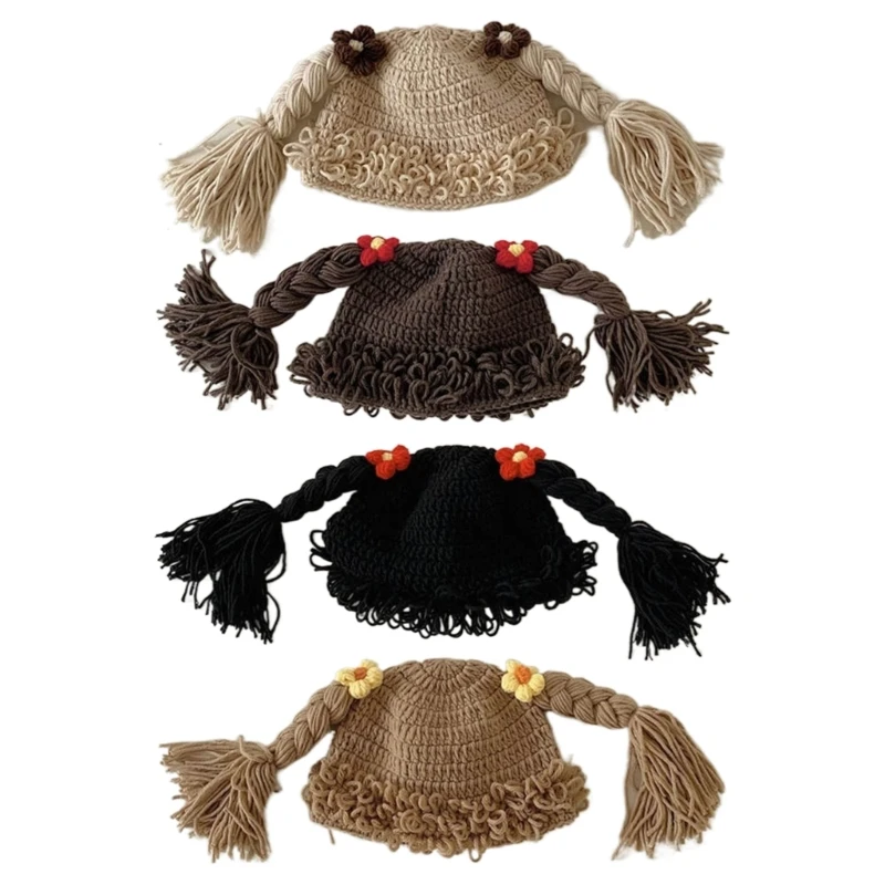 

Baby Girl Beanie Hat Pigtail Braid Cap Crochet Knitted Winter Hat for Children Kids Aged 6-48 Months Bonnet Cap