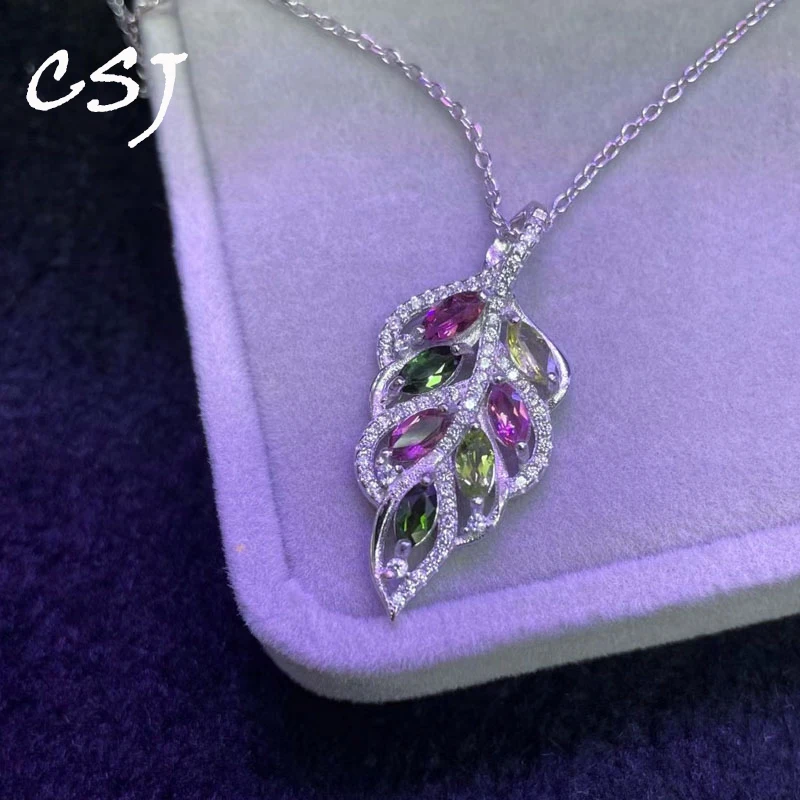 CSJ Genuine Natural Fancy Tourmaline Pendant Sterling 925 Silver Necklace Gemstone 3*6mm for Women Wedding Party Jewelry Gift
CSJ Genuine Natural Fancy Tourmaline Pendant Sterling 925 Silver Necklace Gemstone 3*6mm for Women Wedding Party Jewelry Gift