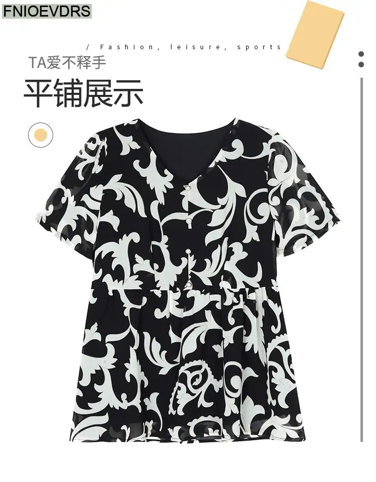 L-5XL Loose Clothes 2024 Women Summer Elegant Ruffles Button Shirts Retro Patchwork Black Floral Tunic Peplum Tops And Blouses L-5XL Loose Clothes 2024 Women Summer Elegant Ruffles Button Shirts Retro Patchwork Black Floral Tunic Peplum Tops And Blouses