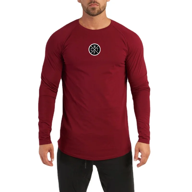 

FITNESS SHARK Sports Top Letter Printed Men's Autumn Loose Fitting Running Long Sleeved T-shirt with Round Neck